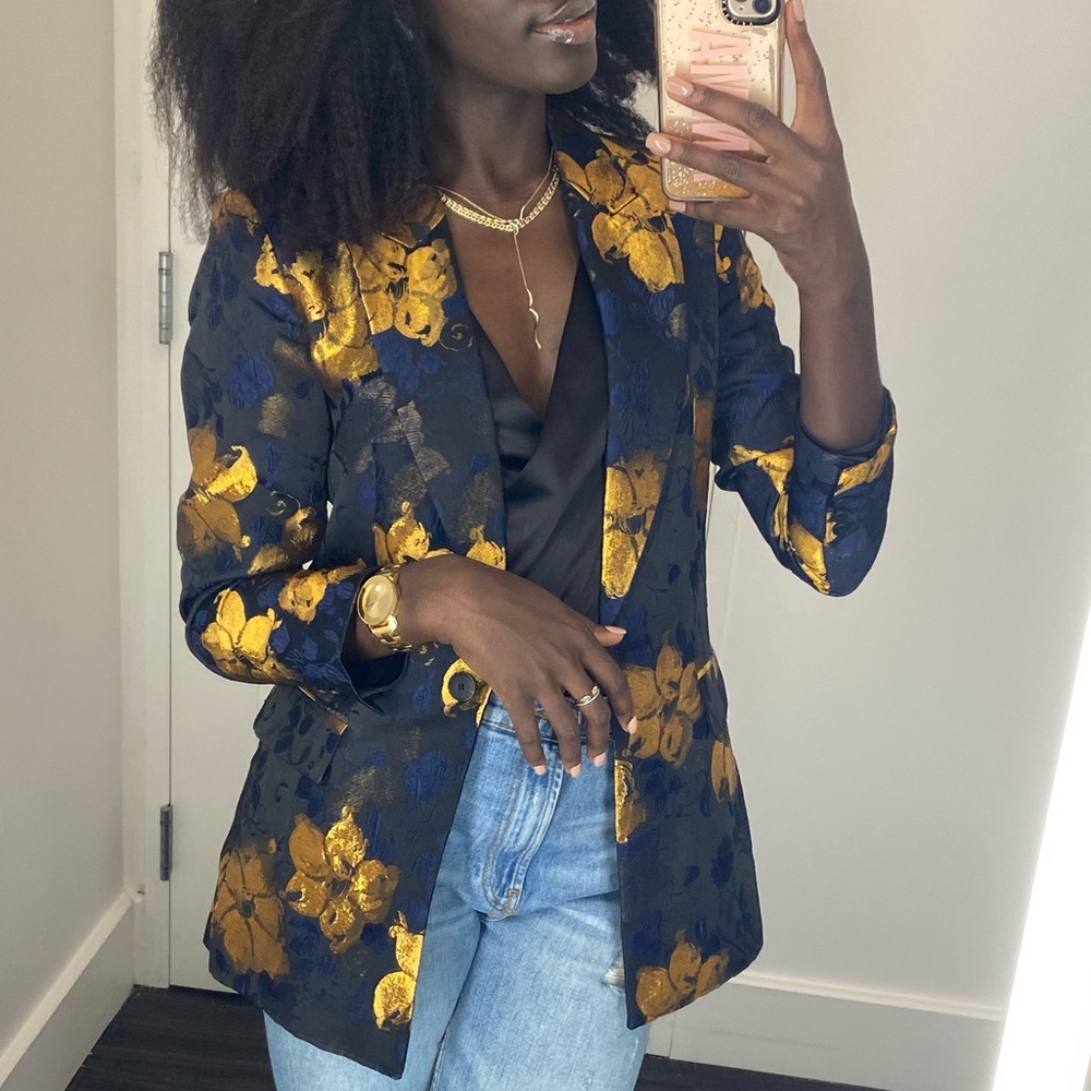 Zara Jacquard Metallic Floral Blazer